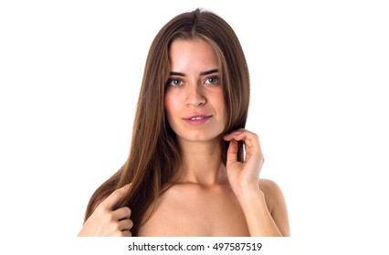 Naked Woman Touching Her Long Hair Foto Stok Shutterstock