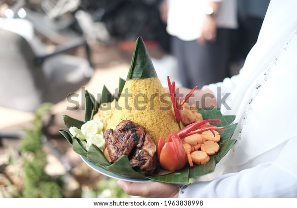 Nasi Tumpeng Nusantara Java Traditional Food Stock Photo