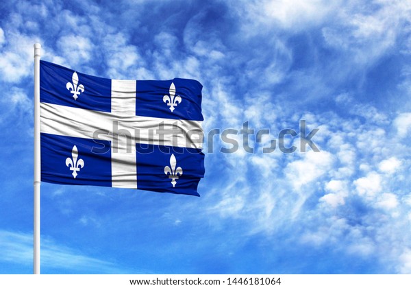 National Flag Quebec On Flagpole Front Photo De Stock Modifiable