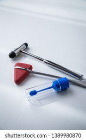 Neurology Reflex Hammer Stool Sample Tube Stock Photo