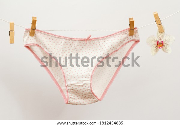 New White Panties On Clothesline Clothespins Stock Photo 1812454885