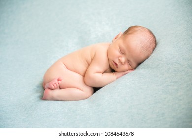 Newborn Baby Sleeping Peacefully Naked Stock Photo