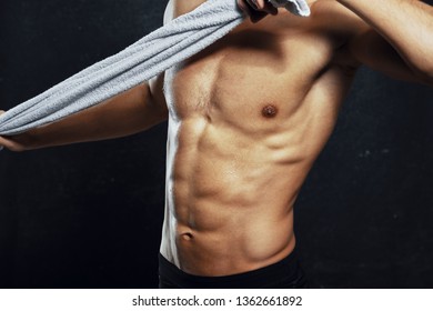 Nude Bodybuilder Pumpedup Torso Stretch Towel Stock Photo 1362661892