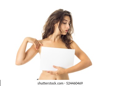 Nude Brunette Girl Placard Stock Photo Edit Now