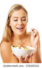 Nude Woman Holding Fork Bowl Salad Stock Photo Shutterstock