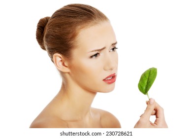 Nude Woman Holding Green Leaf Stock Photo Shutterstock