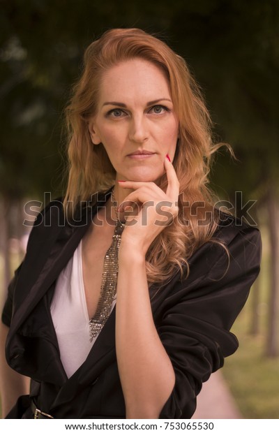 One Mature Caucasian Beautiful Woman Late Stock Photo