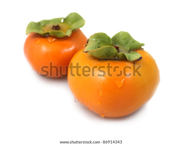 Pair Fresh Japanese Persimmons On White Shutterstock