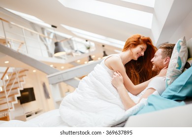 Passionate Couple Foreplay Bed Sensuality Stock Photo