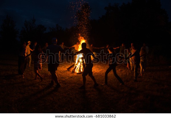 People Dance Around Campfire People Dance Stock Photo Edit Now