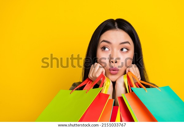 Photo Impressed Millennial Brunette Lady Do Stock Photo