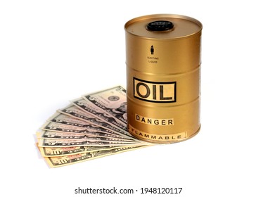 Pile American Paper Dollars Barrel Crude Stock Photo