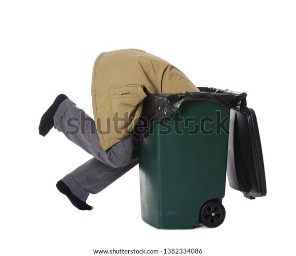 Poor Homeless Man Digging Trash Bin Stock Photo Edit Now