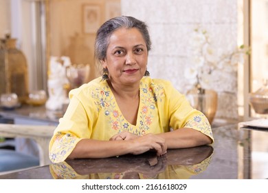 Portrait S Indian Mature Woman Smiling Stock Photo