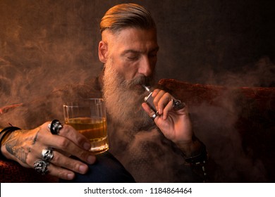 Portrait Attractive Business Man Cigar Glass Stock Photo Edit Now