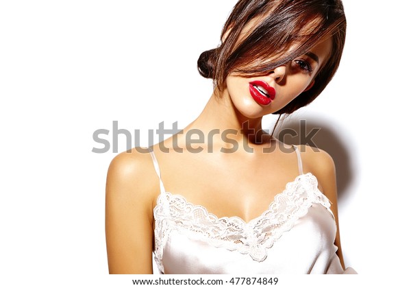 Portrait Beautiful Happy Cute Sexy Brunette Stock Photo