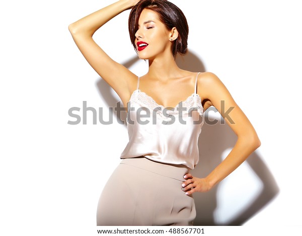 Portrait Beautiful Happy Cute Sexy Brunette Stock Photo