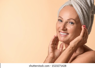 Portrait Beautiful Mature Woman Perfect Skin Stock Photo