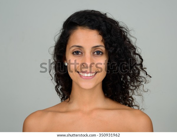 Portrait Beautiful Naked Brazilian Woman Smiling