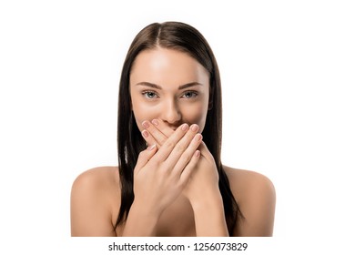 Portrait Beautiful Naked Girl Closing Mouth Stock Photo Shutterstock