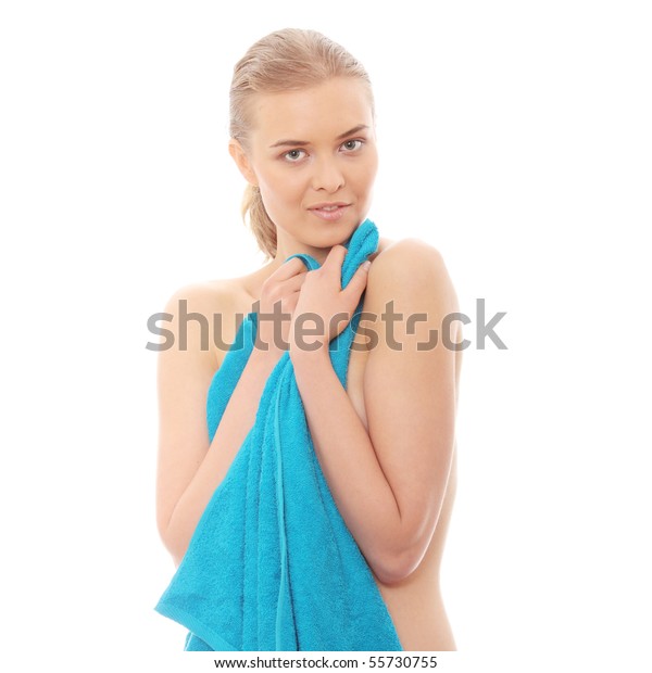 Portrait Beautiful Naked Woman Covering Her Stock Photo