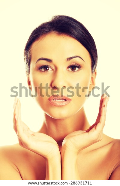 Portrait Beautiful Nude Woman Open Hands Stock Photo 286931711