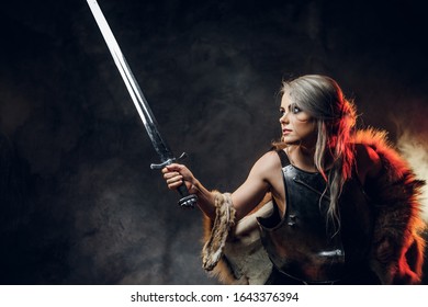 Naked Fantasy Woman Warrior Wearing Rag Stock Photo