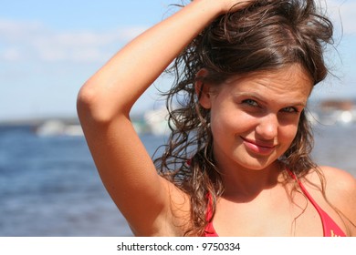 Portrait Beautiful Woman Red Bikini On Stock Photo Shutterstock