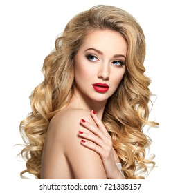 Portrait Blonde Woman Long Hair Red Stock Photo Shutterstock