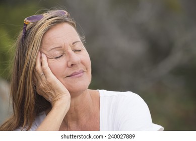 Portrait Happy Attractive Mature Woman Sitting Stock Photo