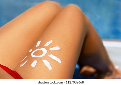 Portrait Gorgeous Woman Bikini Drawn Sun Stock Photo Edit Now