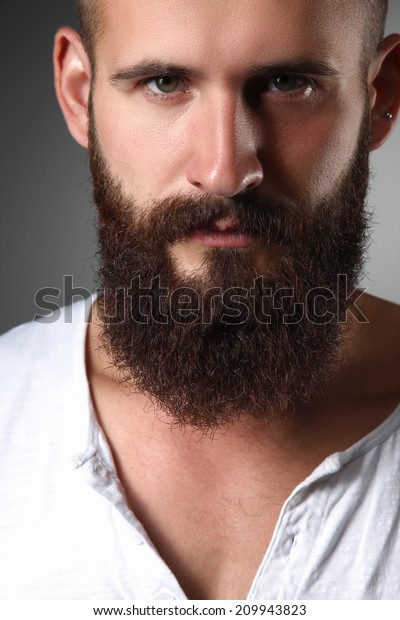 Portrait Handsome Bearded Man Standing Isolated Stock Photo