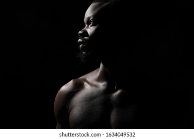Portrait Handsome Black Man Naked Sports Stock Photo