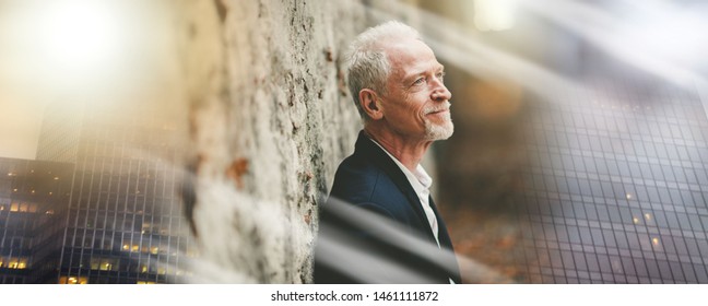 Portrait Handsome Mature Man Outdoors Light Stock Photo