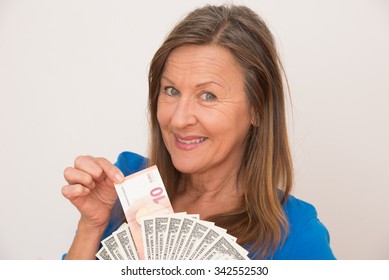 Portrait Happy Attractive Mature Woman Holding Stock Photo