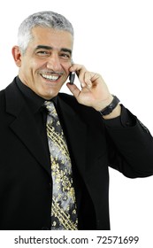 Portrait Happy Mature Businessman Talking On Stock Photo