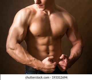 Portrait Naked Muscular Man Isolated On Stock Photo