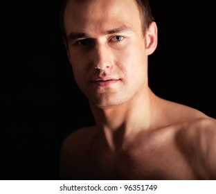 Portrait Naked Muscular Man Isolated On Stock Photo