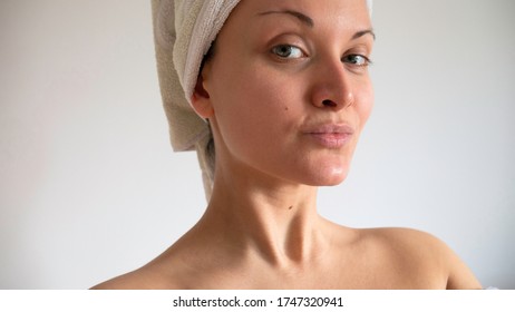 Portrait Naked Woman Towel Wrapped Around Stock Photo 1747320941
