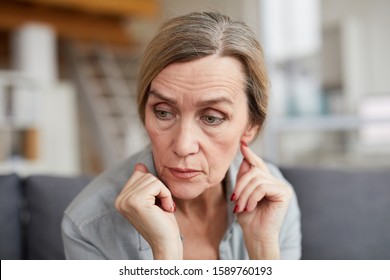 Portrait Sad Mature Woman Sitting On Stock Photo Shutterstock