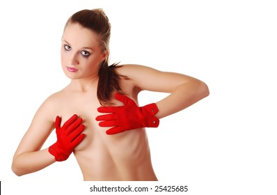 Portrait Sad Naked Woman Red Gloves 스톡 사진 25425685 Shutterstock