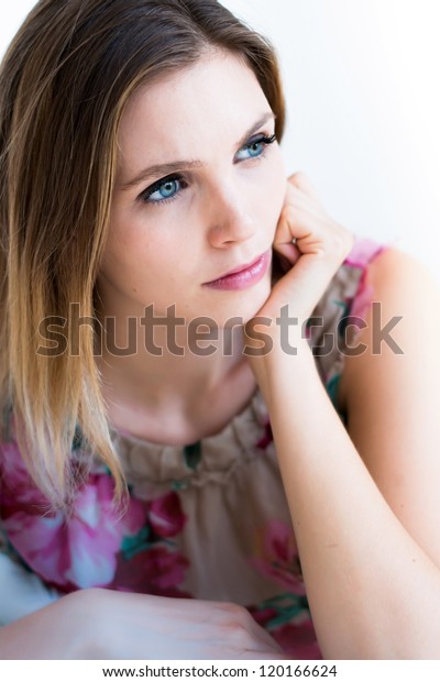 Portrait Sad Woman Holding Her Face Stock Photo 120166624 Shutterstock