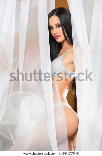 Portrait Slender Sensual Brunette Beauty Lingerie Stock Photo