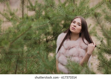 Beautiful Nude Naturist Caucasian Brunette Forest Foto Stok 45864889