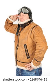 Portrait Vintage Pilot Leather Cap Scarf Stock Photo Edit Now 1269746401