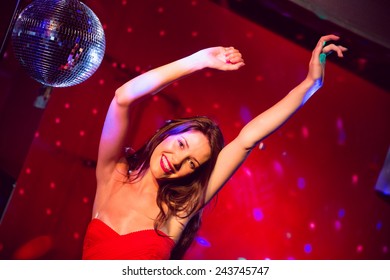 Pretty Brunette Dancing Smiling Nightclub Stock Photo