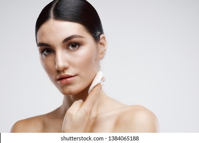 Pretty Brunette Naked Shoulders Cosmetology Clean Stock Photo