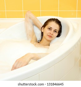 Pretty Girl Lies Naked Bathtub Foam Stock Photo Shutterstock
