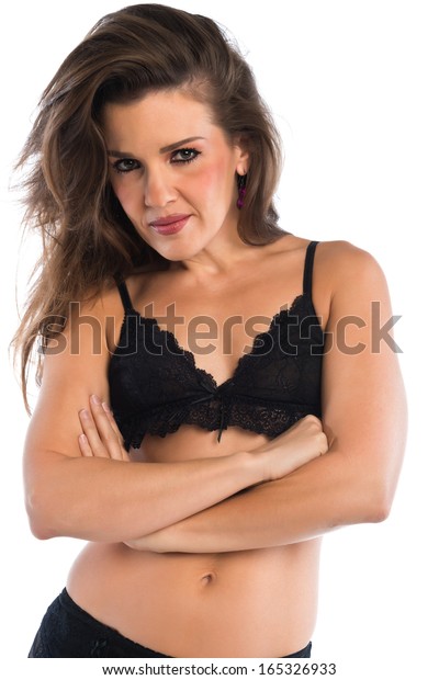 Pretty Petite Brunette Dressed Black Lingerie Stock Photo Edit Now