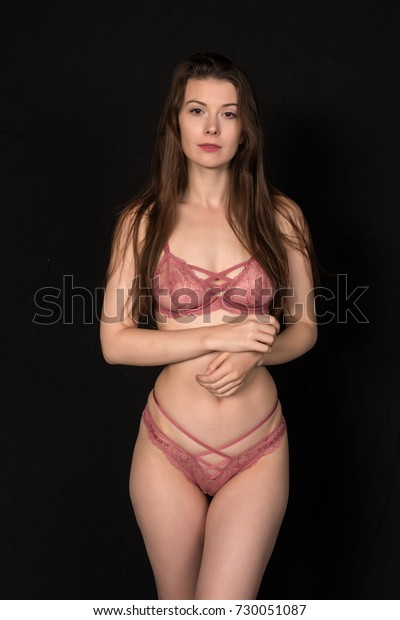 Pretty Petite Brunette Sheer Pink Lingerie Stock Photo Edit Now